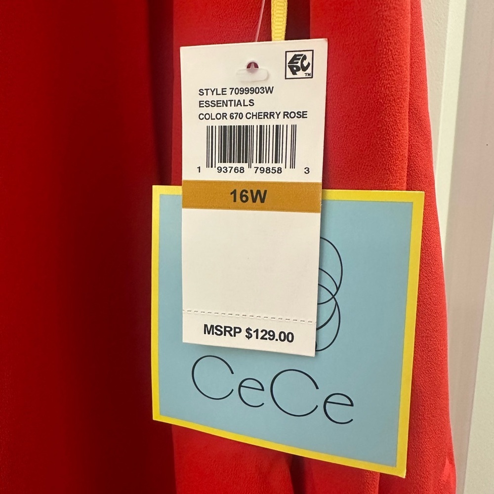 NEW CeCe Vibrant Red Long Sleeve Baggy Dress Size 16W NWT - Picture 4 of 8